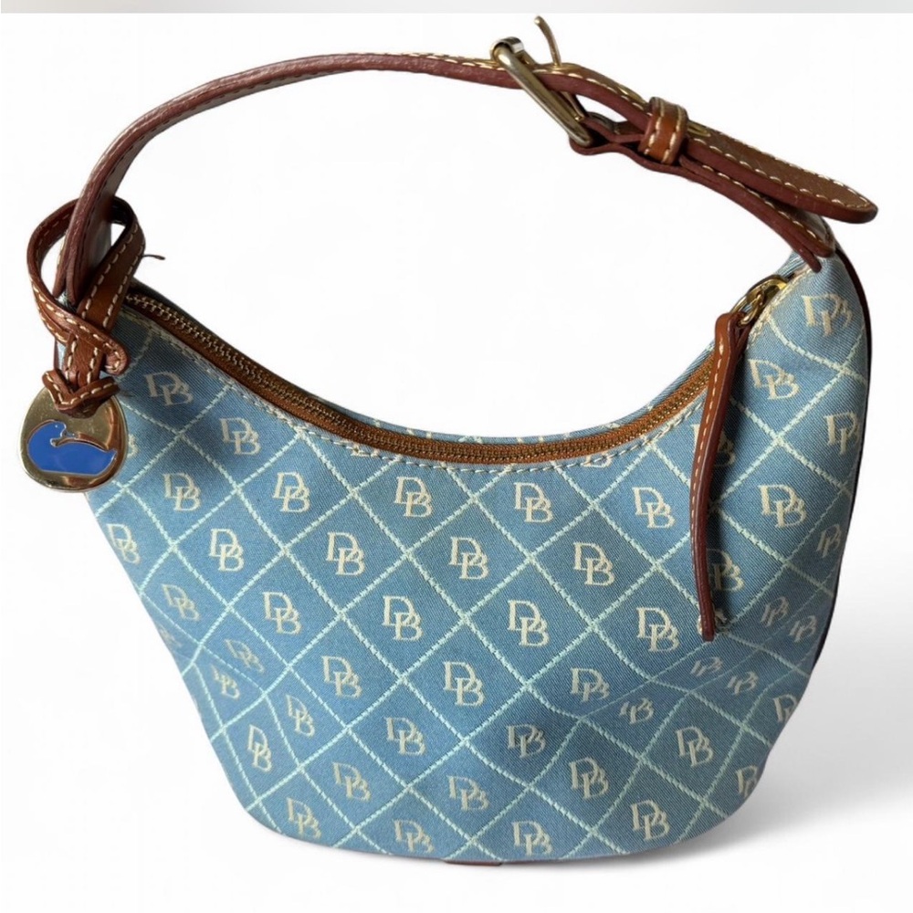 Dooney & Bourke signature monogram bucket bag in blue canvas with leather Y2K